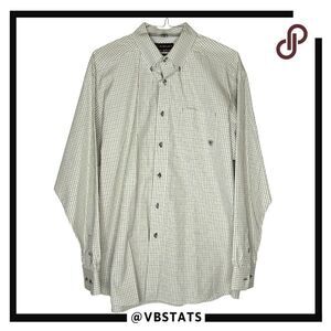 Ariat Men's Pro Series Plaid‎ Long Sleeve Button Down Shirt Green White Size XL